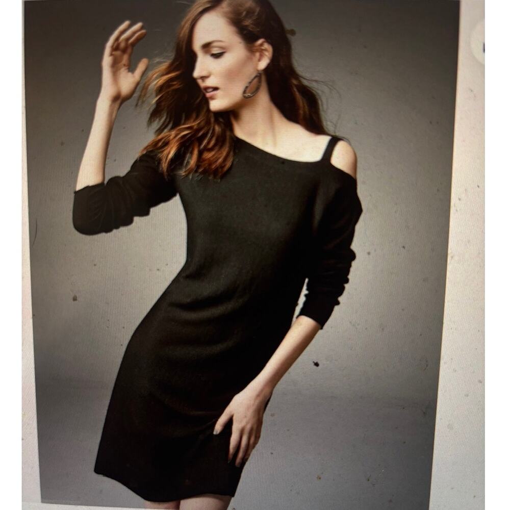 Eileen Fisher Asymmetrical Off Shoulder Merino Wool sweater Dress Tunic Size M